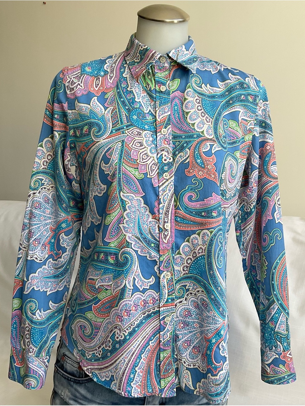 Ralph Lauren | Y2K Paisley Button Up Shirt Blue Pink Cotton | M